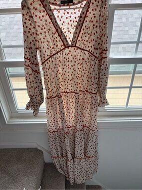 Nasty Gal White Maxi Dress with Red Floral Print